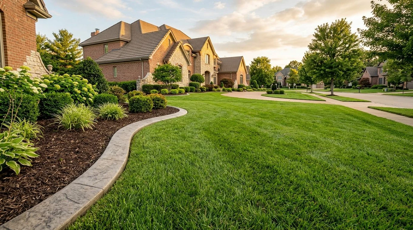 Decorative concrete curbing along a landscaped front yard in Chesterfield, Missouri