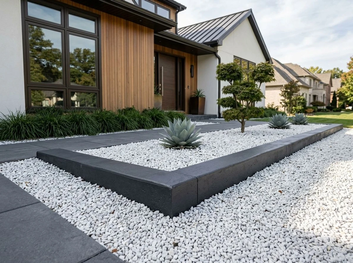 Charcoal colored concrete curbing on a contemporary home in Chesterfield, Missouri