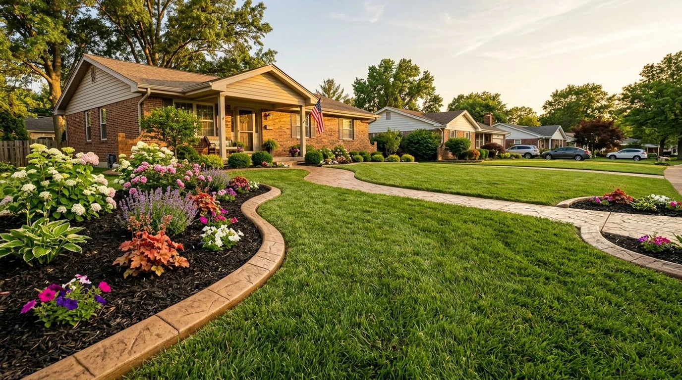 Decorative concrete curbing along a beautifully landscaped yard in St. Louis