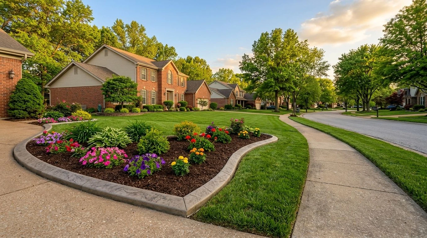 Decorative concrete curbing along a landscaped front yard in St. Louis