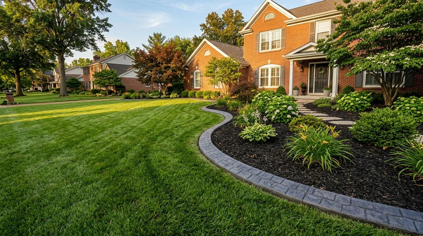 Beautiful decorative concrete curbing along a landscaped yard