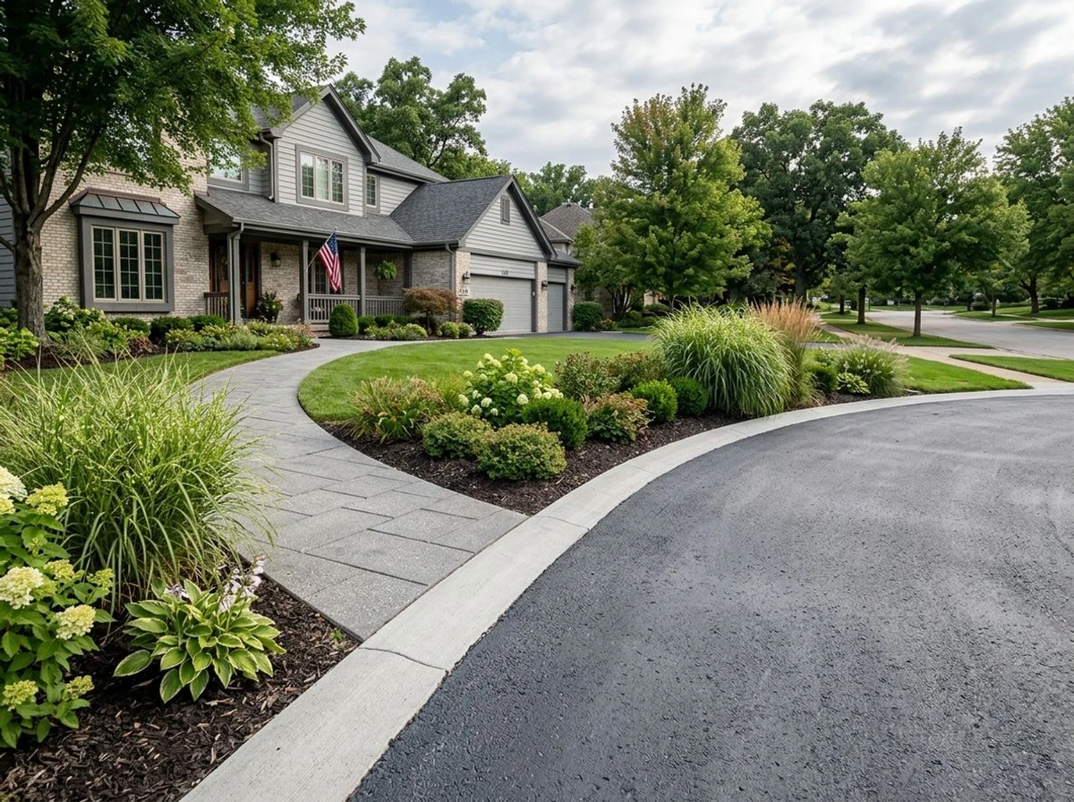 Concrete landscape edging along a residential driveway in Missouri
