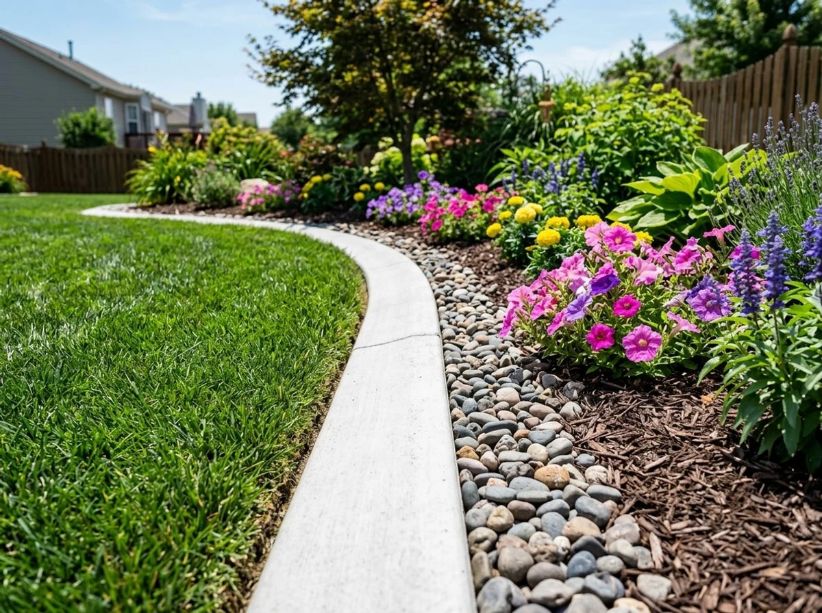 Concrete landscape edging bordering a garden bed in St. Louis