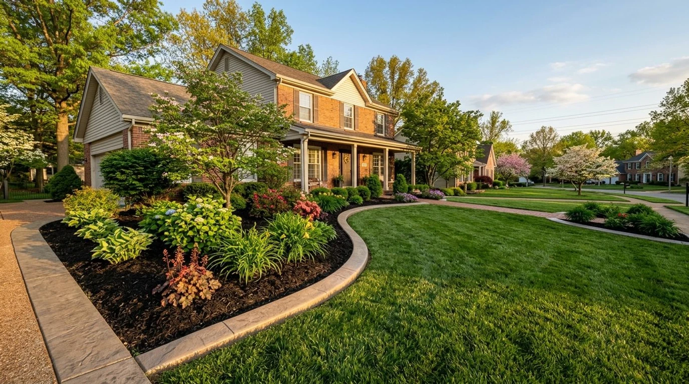 Custom decorative concrete curbing in a South County, St. Louis residential yard
