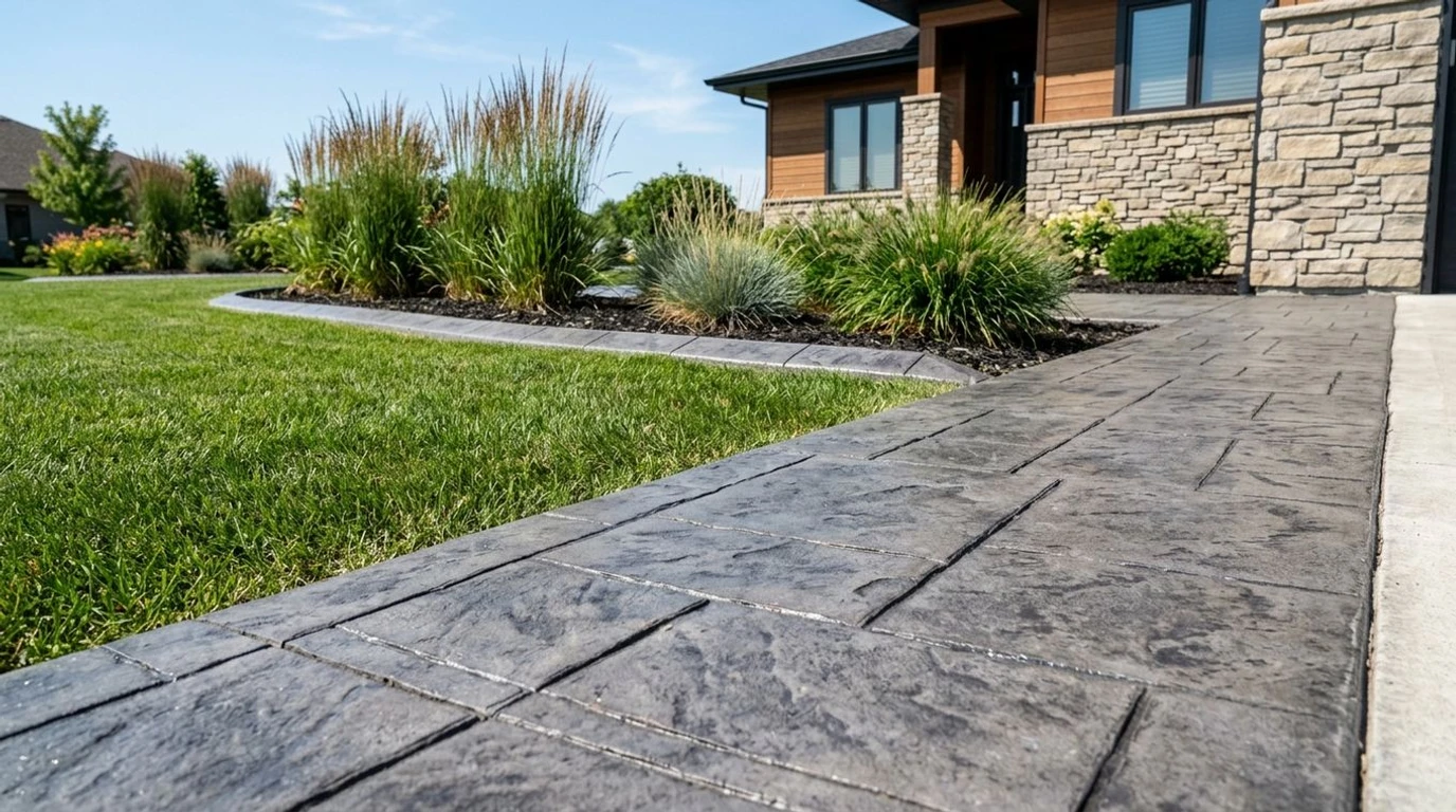 Stamped concrete curbing pattern being applied during installation in St. Louis