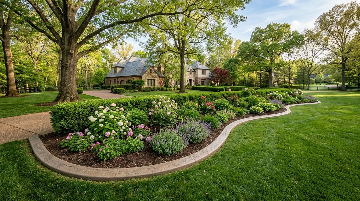 Custom decorative concrete curbing at a Town and Country, Missouri estate property