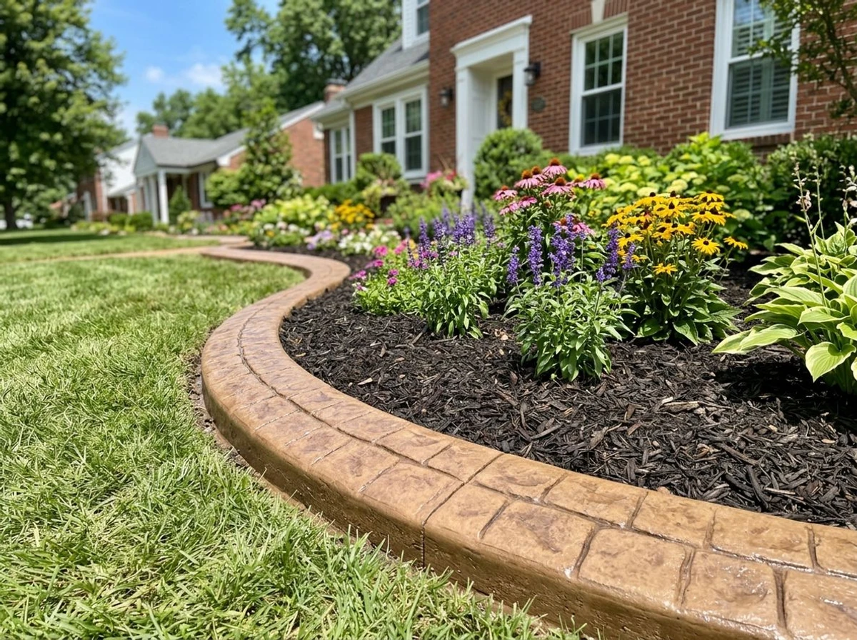 Stamped decorative concrete curbing installed at a Webster Groves, Missouri home
